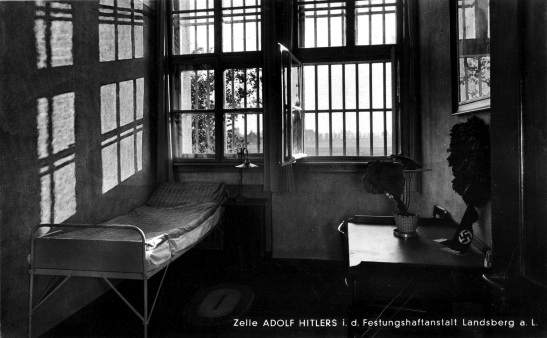 Period postcard from a Heinrich Hoffmann photo showing Adolf Hitler's prison cell in Landsberg fortress, where he was emprisoned for 11 months until 20 December 1924